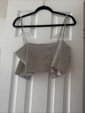 glam Silver Sequin Ruffle Crop Top